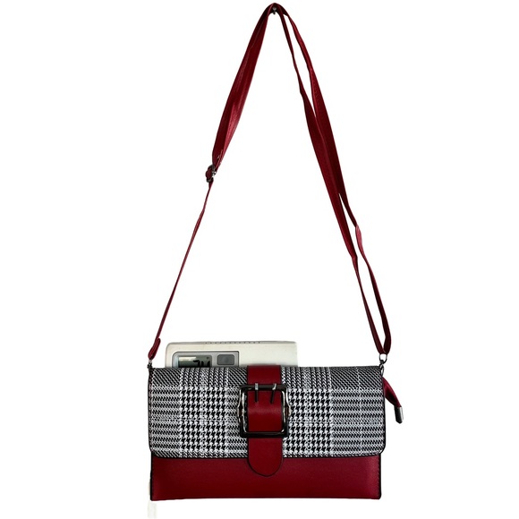 New! Cherie Bliss Red Plaid Leather Detachable  Strap Clutch Purse - Picture 3 of 11
